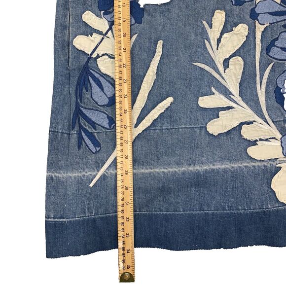 Anthropologie Holding Horses Blue Denim Dress Floral Embroidery Festival Boho XS - Picture 6 of 9